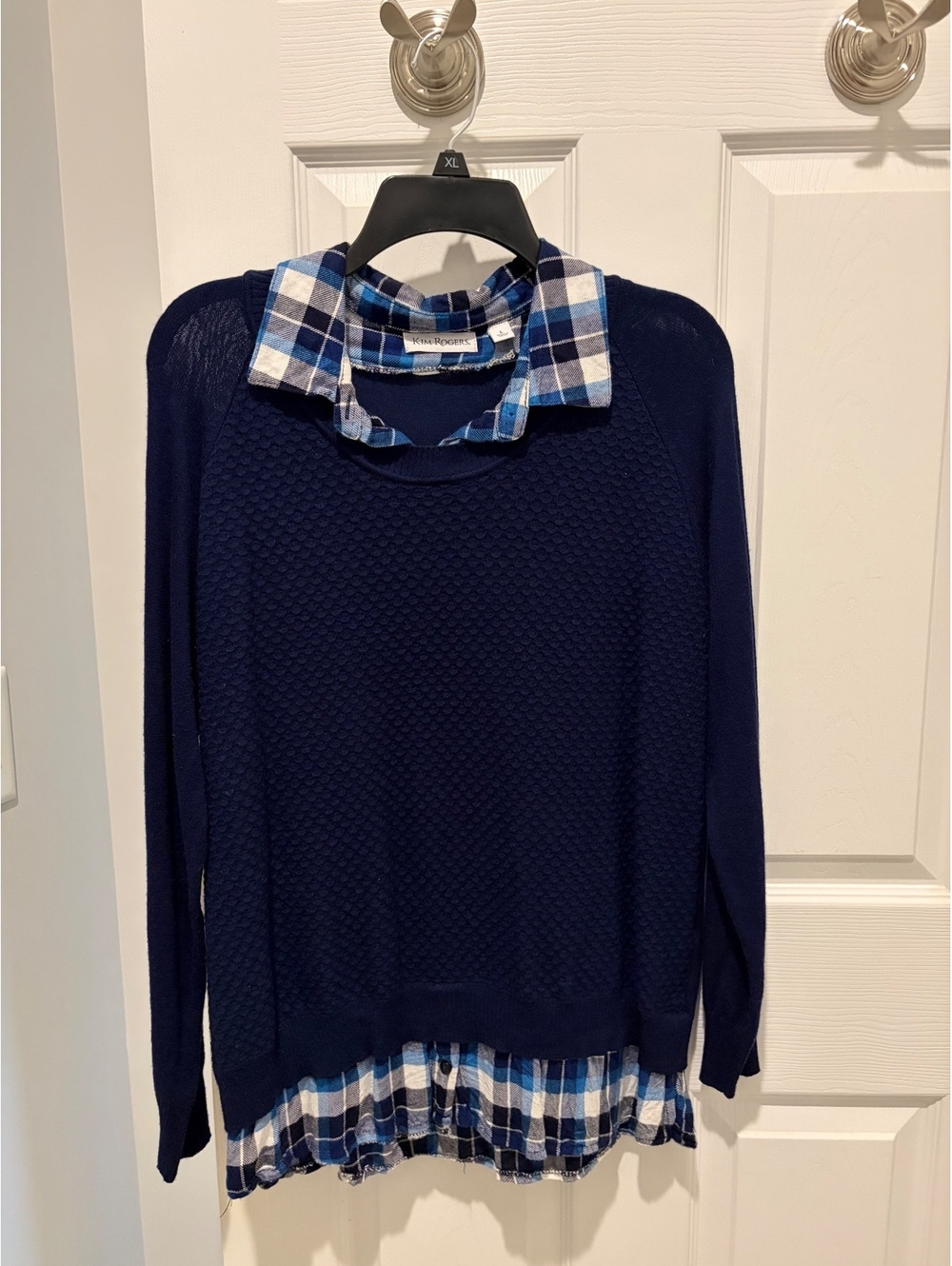 Kim Rogers Blue plaid collar layered sweater - L